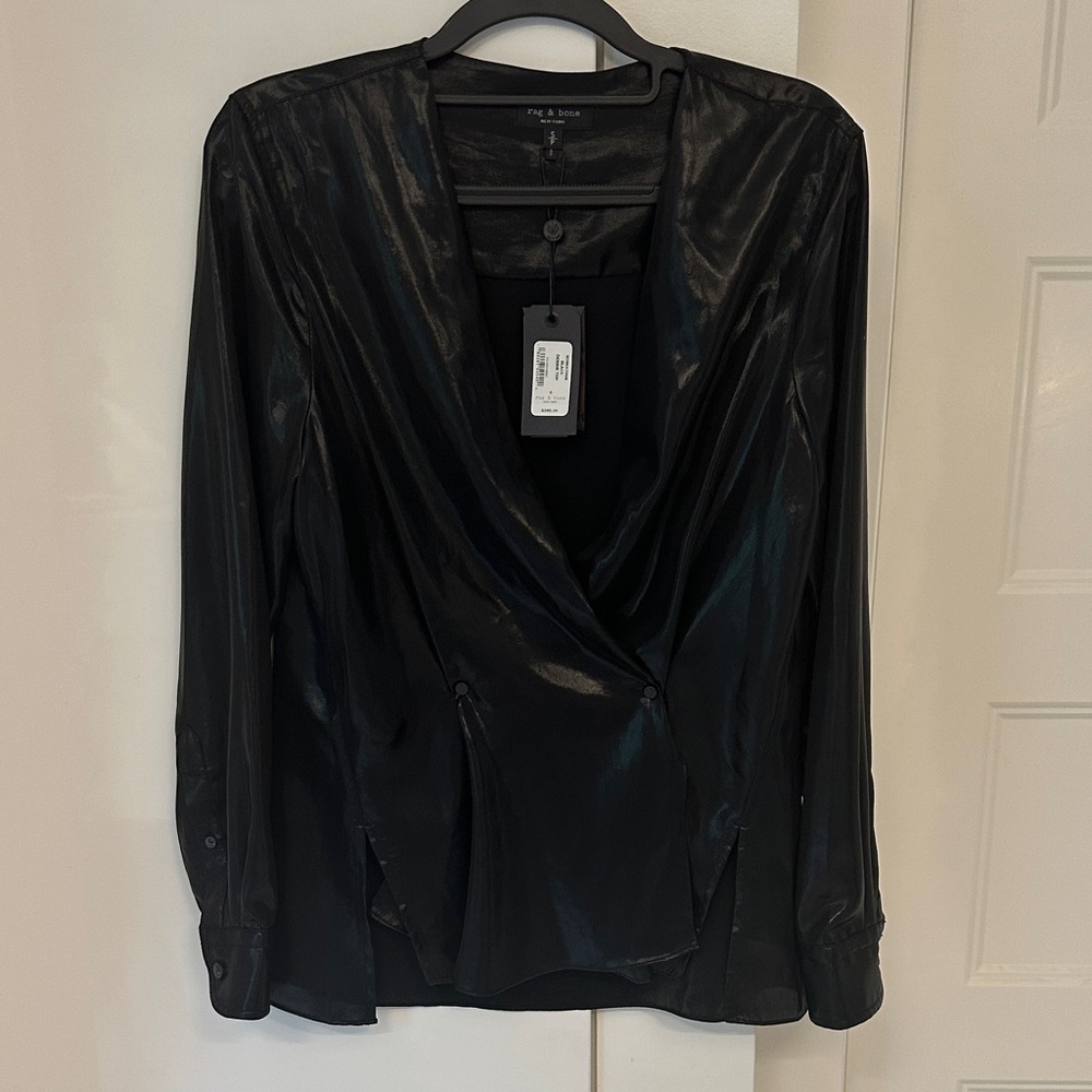 rag & bone Black Satin-Look Draped Blouse